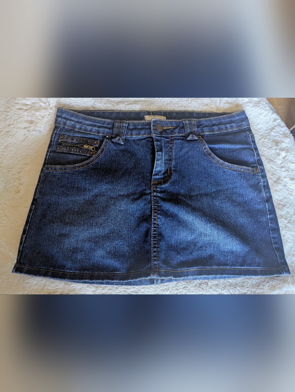 Dark Blue Denim Mini Skirt with Front Pockets